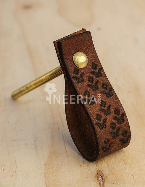 Leather Cabinet Door Handles and Drawer Knobs - Brown